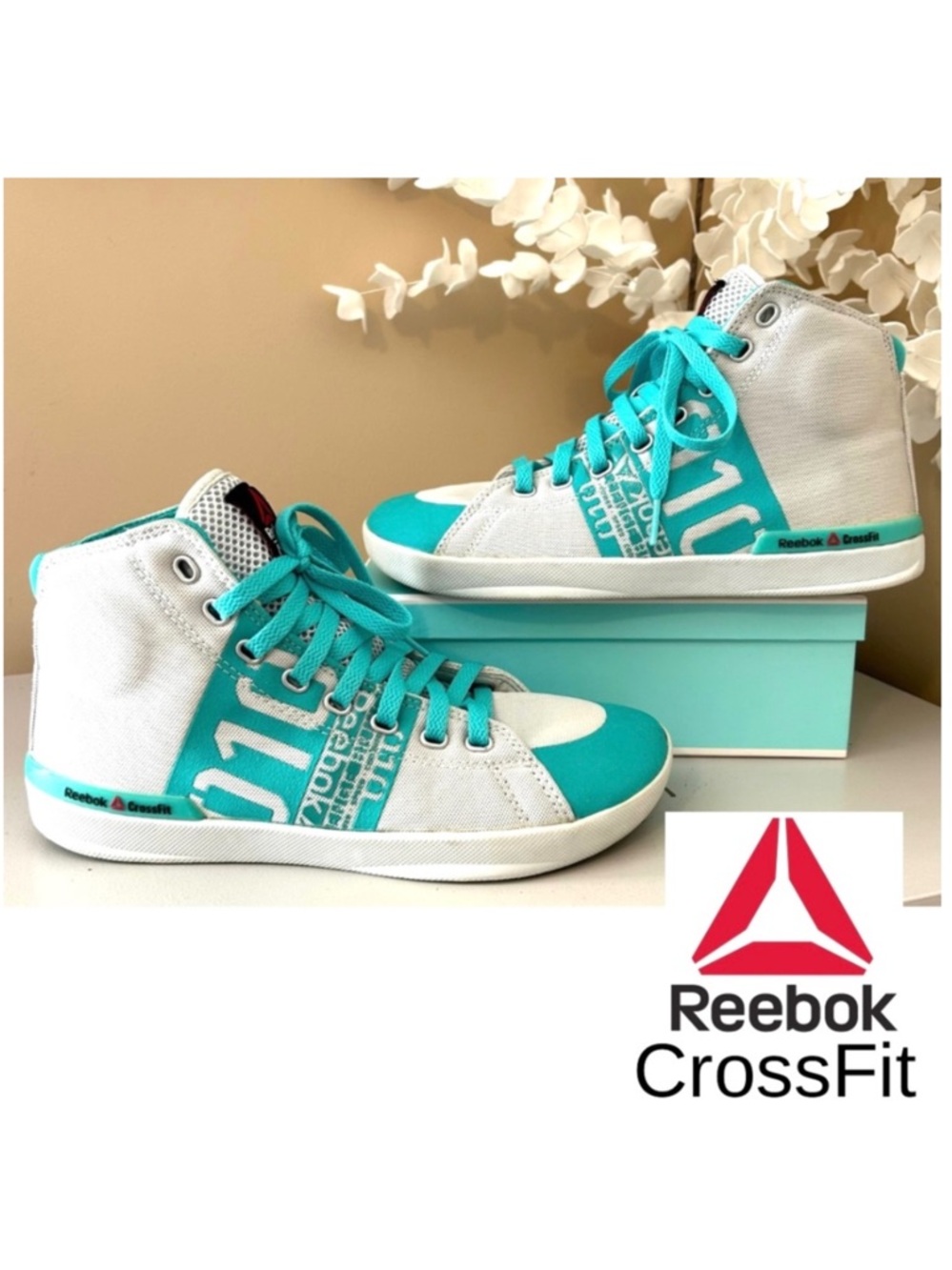 Reebok CrossFit Lite TR 010 HighTop Weight Training Shoes White/Turq Size 8